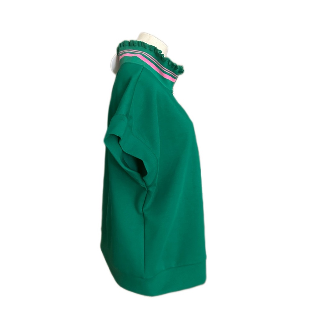 Umgee Half Zip Pullover Top Green Pink Striped Collar Oversized Large - Picture 8 of 11